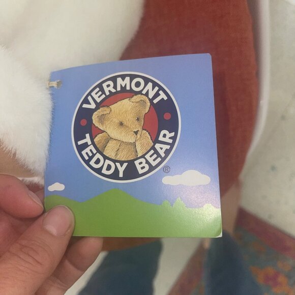 Vermont Teddy Bear Company Plush 16  Jointed Bear White Bow - Picture 5 of 15